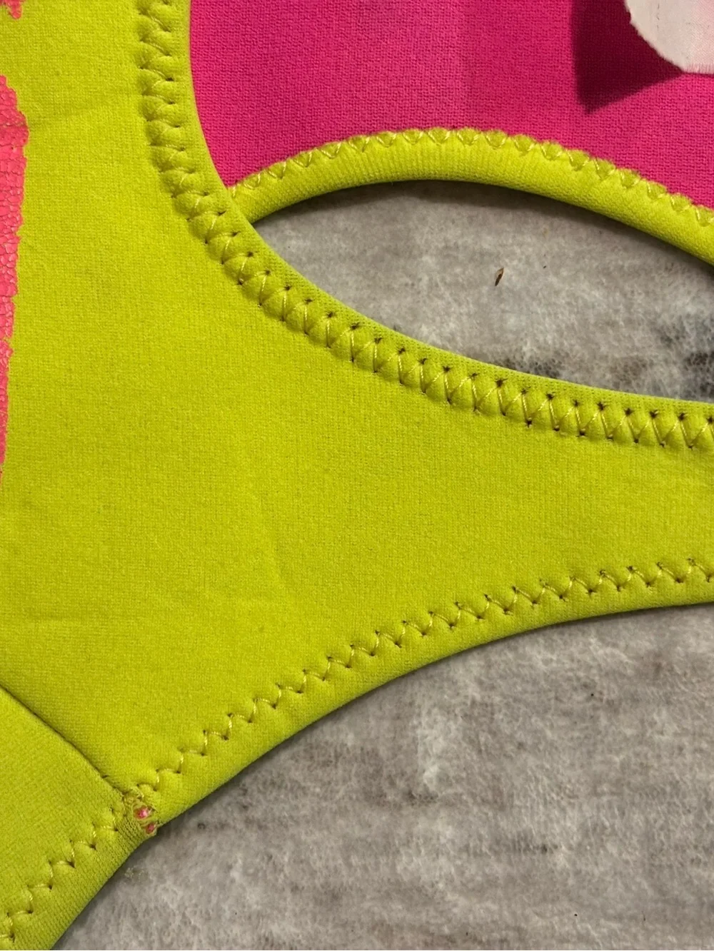 80s VINTAGE (bought dead stock) Neoprene Neon Green & Pink One-Piece Swimsuit